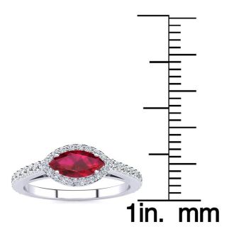 1 Carat Marquise Shape Ruby and Halo Diamond Ring In 14 Karat White Gold