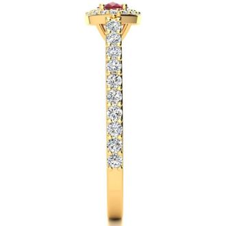 1 Carat Marquise Shape Ruby and Halo Diamond Ring In 14 Karat Yellow Gold