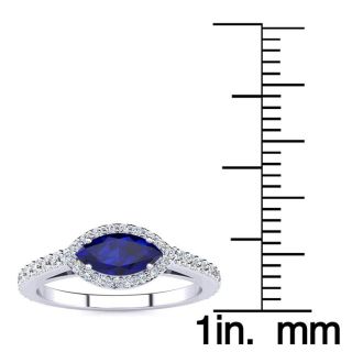 1 Carat Marquise Shape Sapphire and Halo Diamond Ring In 14 Karat White Gold