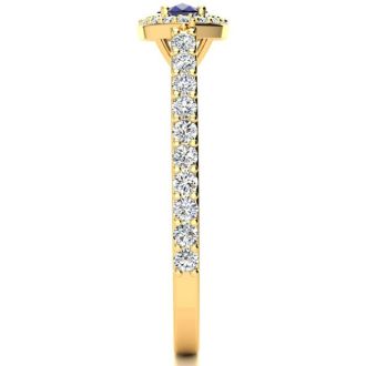 1 Carat Marquise Shape Sapphire and Halo Diamond Ring In 14 Karat Yellow Gold