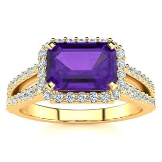 1 1/3 Carat Antique Amethyst and Halo Diamond Ring In 14 Karat Yellow Gold