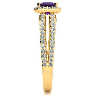 1 1/3 Carat Antique Amethyst and Halo Diamond Ring In 14 Karat Yellow Gold