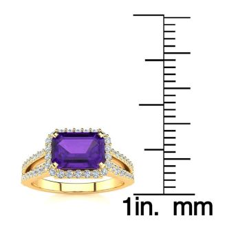 1 1/3 Carat Antique Amethyst and Halo Diamond Ring In 14 Karat Yellow Gold