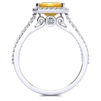 1 1/3 Carat Antique Citrine and Halo Diamond Ring In 14 Karat White Gold