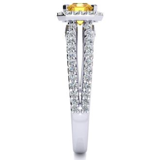 1 1/3 Carat Antique Citrine and Halo Diamond Ring In 14 Karat White Gold