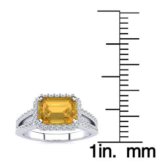 1 1/3 Carat Antique Citrine and Halo Diamond Ring In 14 Karat White Gold