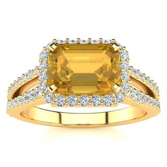 1 1/3 Carat Antique Citrine and Halo Diamond Ring In 14 Karat Yellow Gold