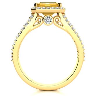 1 1/3 Carat Antique Citrine and Halo Diamond Ring In 14 Karat Yellow Gold
