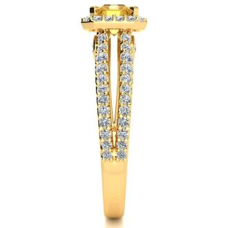1 1/3 Carat Antique Citrine and Halo Diamond Ring In 14 Karat Yellow Gold
