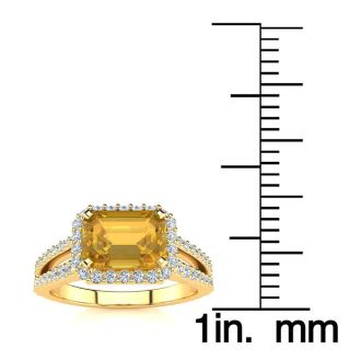1 1/3 Carat Antique Citrine and Halo Diamond Ring In 14 Karat Yellow Gold