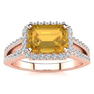 1 1/3 Carat Antique Citrine and Halo Diamond Ring In 14 Karat Rose Gold