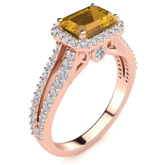 1 1/3 Carat Antique Citrine and Halo Diamond Ring In 14 Karat Rose Gold