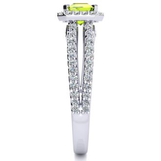 1 1/2 Carat Antique Peridot and Halo Diamond Ring In 14 Karat White Gold
