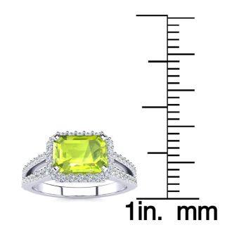 1 1/2 Carat Antique Peridot and Halo Diamond Ring In 14 Karat White Gold