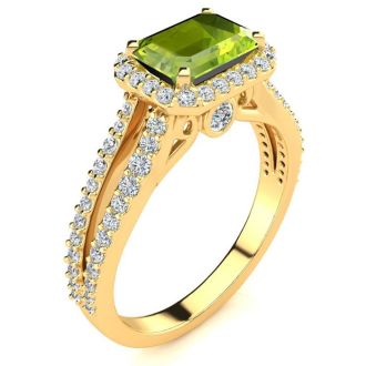 1 1/2 Carat Antique Peridot and Halo Diamond Ring In 14 Karat Yellow Gold