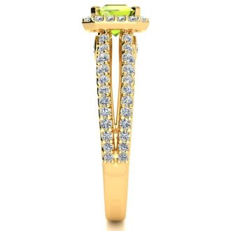 1 1/2 Carat Antique Peridot and Halo Diamond Ring In 14 Karat Yellow Gold
