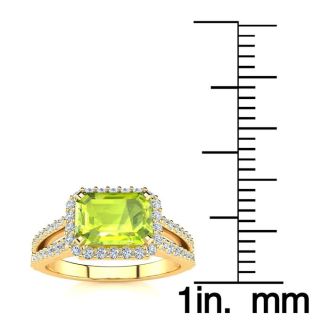 1 1/2 Carat Antique Peridot and Halo Diamond Ring In 14 Karat Yellow Gold