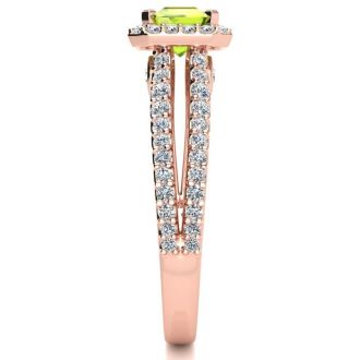 1 1/2 Carat Antique Peridot and Halo Diamond Ring In 14 Karat Rose Gold