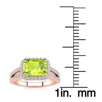 1 1/2 Carat Antique Peridot and Halo Diamond Ring In 14 Karat Rose Gold