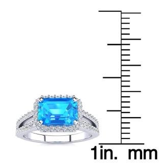 1 1/2 Carat Antique Blue Topaz and Halo Diamond Ring In 14 Karat White Gold