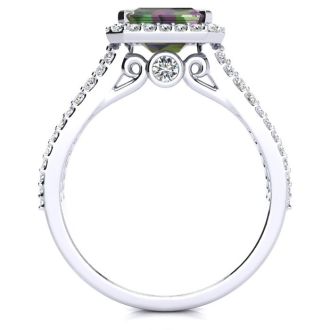 1-1/3 Carat Octagon Shape Mystic Topaz Ring With Diamond Halo In 14 Karat White Gold