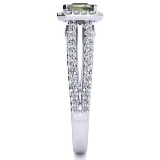 1-1/3 Carat Octagon Shape Mystic Topaz Ring With Diamond Halo In 14 Karat White Gold