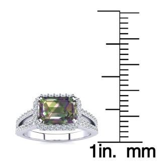 1-1/3 Carat Octagon Shape Mystic Topaz Ring With Diamond Halo In 14 Karat White Gold
