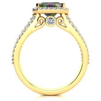 1-1/3 Carat Octagon Shape Mystic Topaz Ring With Diamond Halo In 14 Karat Yellow Gold