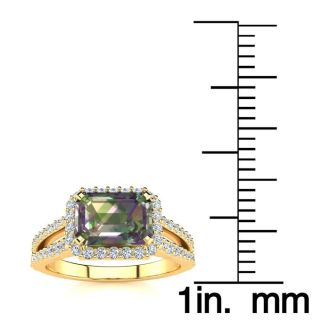 1-1/3 Carat Octagon Shape Mystic Topaz Ring With Diamond Halo In 14 Karat Yellow Gold