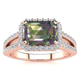 1-1/3 Carat Octagon Shape Mystic Topaz Ring With Diamond Halo In 14 Karat Rose Gold