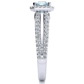Aquamarine Ring: Aquamarine Jewelry: 1 1/3 Carat Antique Aquamarine and Halo Diamond Ring In 14 Karat White Gold