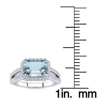 Aquamarine Ring: Aquamarine Jewelry: 1 1/3 Carat Antique Aquamarine and Halo Diamond Ring In 14 Karat White Gold