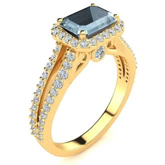 Aquamarine Ring: Aquamarine Jewelry: 1 1/3 Carat Antique Aquamarine and Halo Diamond Ring In 14 Karat Yellow Gold