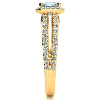 Aquamarine Ring: Aquamarine Jewelry: 1 1/3 Carat Antique Aquamarine and Halo Diamond Ring In 14 Karat Yellow Gold