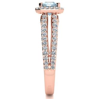 Aquamarine Ring: Aquamarine Jewelry: 1 1/3 Carat Antique Aquamarine and Halo Diamond Ring In 14 Karat Rose Gold