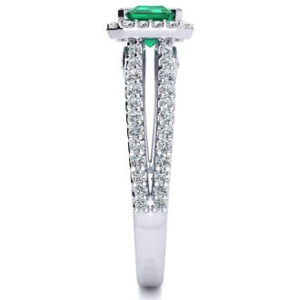 1 1/3 Carat Antique Emerald and Halo Diamond Ring In 14 Karat White Gold