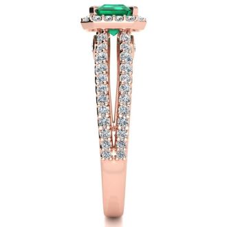 1 1/3 Carat Antique Emerald and Halo Diamond Ring In 14 Karat Rose Gold