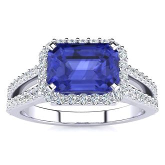 1 1/2 Carat Antique Tanzanite and Halo Diamond Ring In 14 Karat White Gold