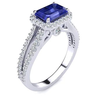 1 1/2 Carat Antique Tanzanite and Halo Diamond Ring In 14 Karat White Gold