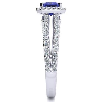 1 1/2 Carat Antique Tanzanite and Halo Diamond Ring In 14 Karat White Gold