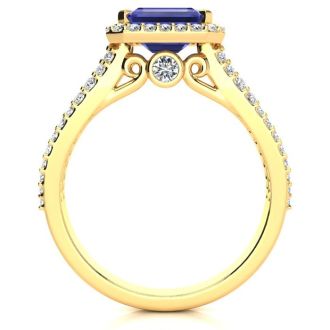 1 1/2 Carat Antique Tanzanite and Halo Diamond Ring In 14 Karat Yellow Gold