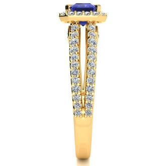 1 1/2 Carat Antique Tanzanite and Halo Diamond Ring In 14 Karat Yellow Gold