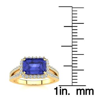 1 1/2 Carat Antique Tanzanite and Halo Diamond Ring In 14 Karat Yellow Gold