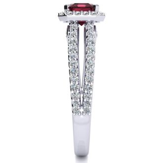 Garnet Ring: Garnet Jewelry: 1 3/4 Carat Antique Garnet and Halo Diamond Ring In 14 Karat White Gold