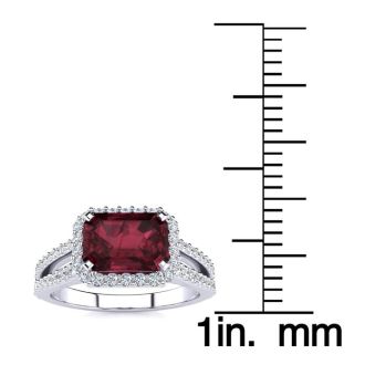 Garnet Ring: Garnet Jewelry: 1 3/4 Carat Antique Garnet and Halo Diamond Ring In 14 Karat White Gold