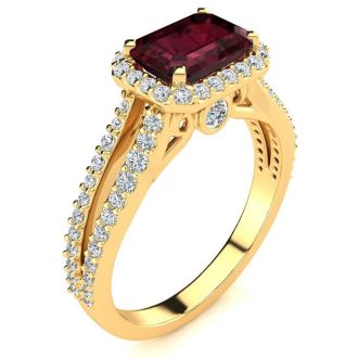Garnet Ring: Garnet Jewelry: 1 3/4 Carat Antique Garnet and Halo Diamond Ring In 14 Karat Yellow Gold
