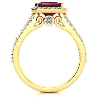 Garnet Ring: Garnet Jewelry: 1 3/4 Carat Antique Garnet and Halo Diamond Ring In 14 Karat Yellow Gold