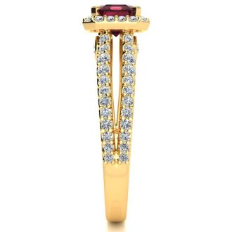 Garnet Ring: Garnet Jewelry: 1 3/4 Carat Antique Garnet and Halo Diamond Ring In 14 Karat Yellow Gold