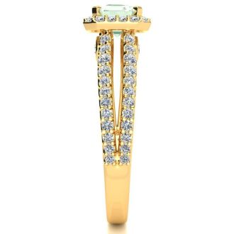 1 1/3 Carat Antique Green Amethyst and Halo Diamond Ring In 14 Karat Yellow Gold