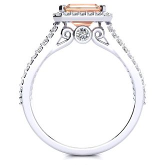 1-1/3 Carat Antique Morganite and Halo Diamond Ring In 14 Karat White Gold